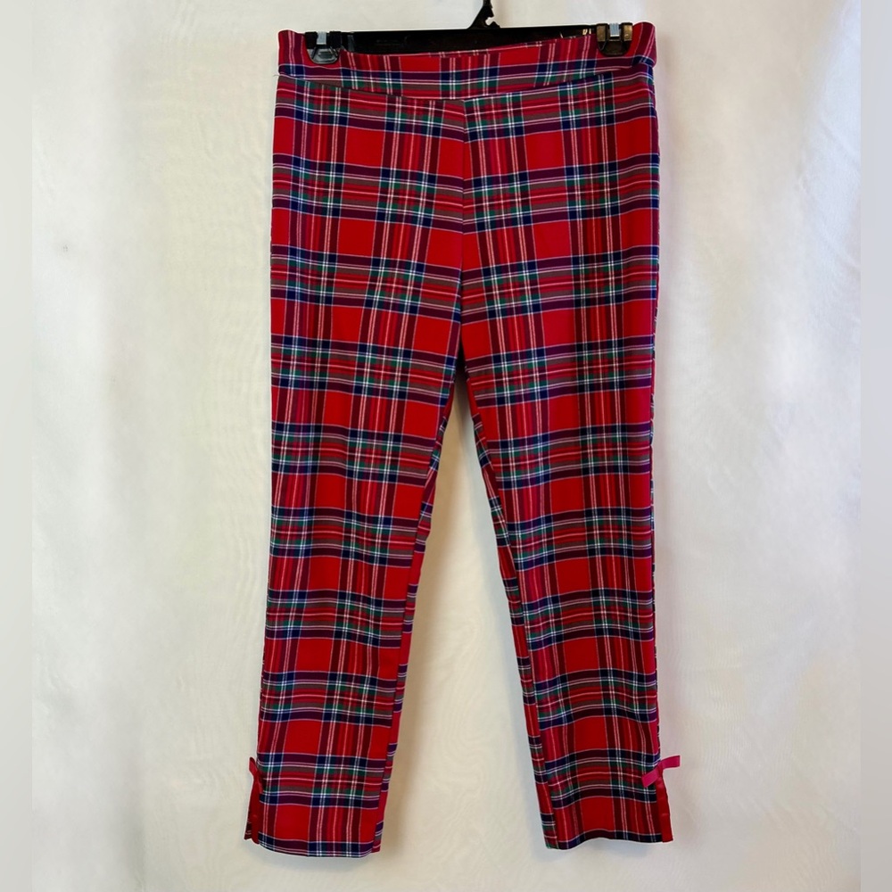 Crown & Ivy Women’s  Red Plaid Stretch Slim Leg Pants / 10 Petite